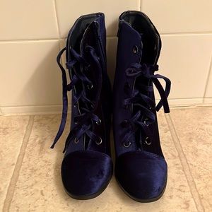 Blue Velveteen Yoki Boots
